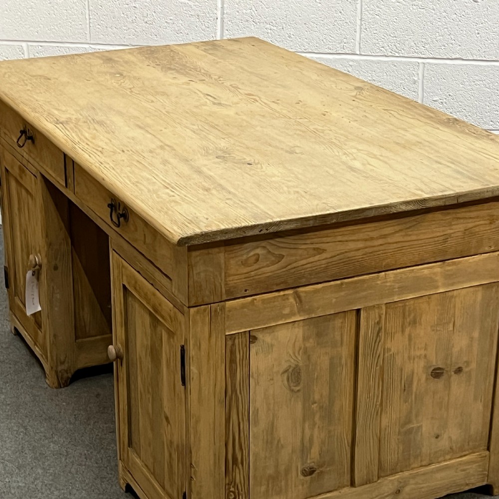 Large English Antique Pine Pedestal Desk View V