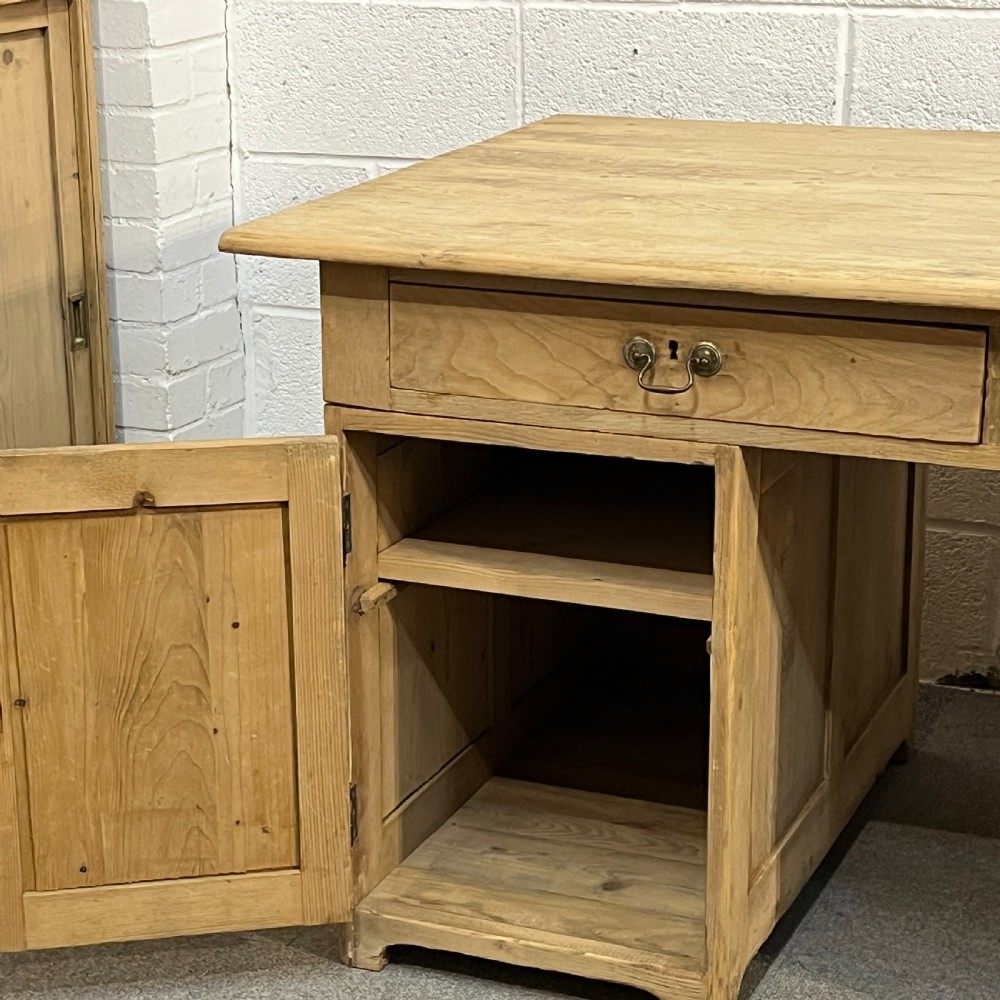 Large English Antique Pine Pedestal Desk View VI