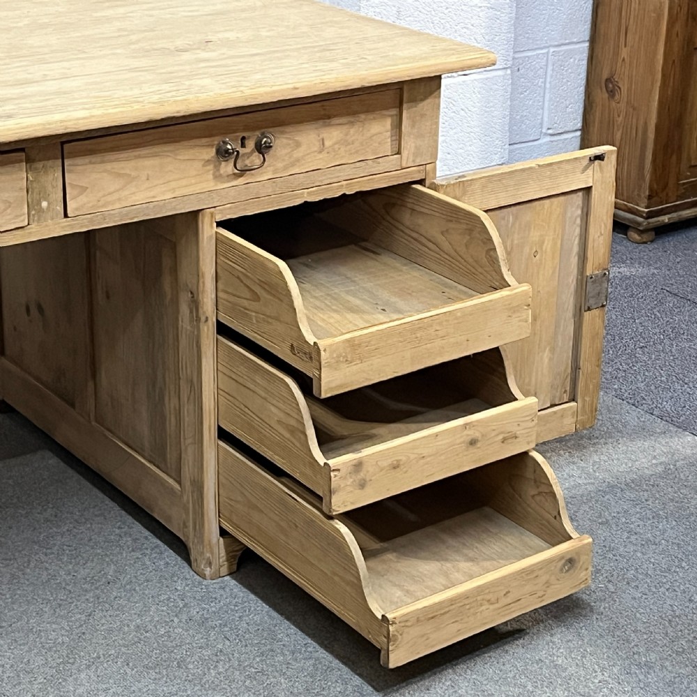 Large English Antique Pine Pedestal Desk View VII