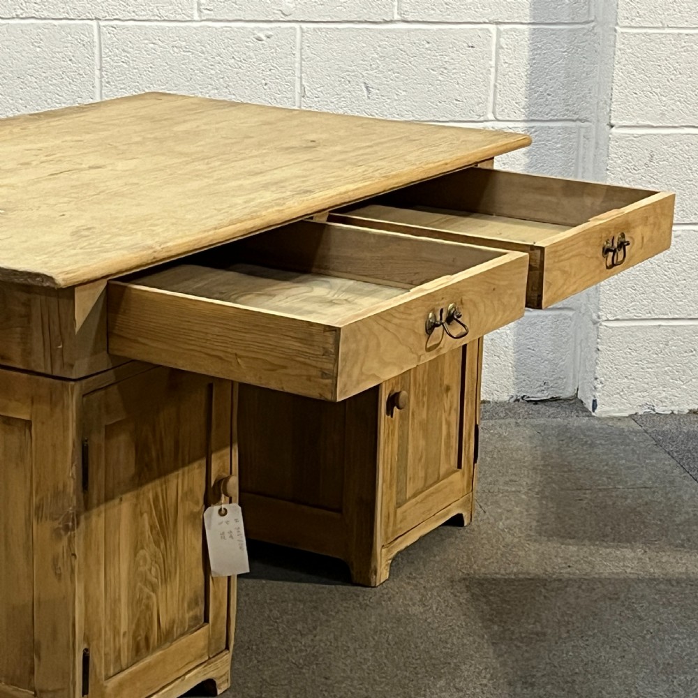 Large English Antique Pine Pedestal Desk View IX