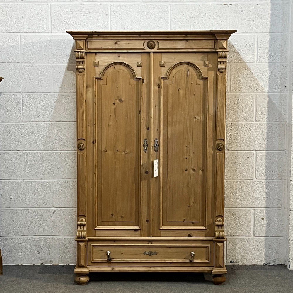 Large Decorative Antique Pine 2 Door Shelved Cupboard With Bottom Drawer View II