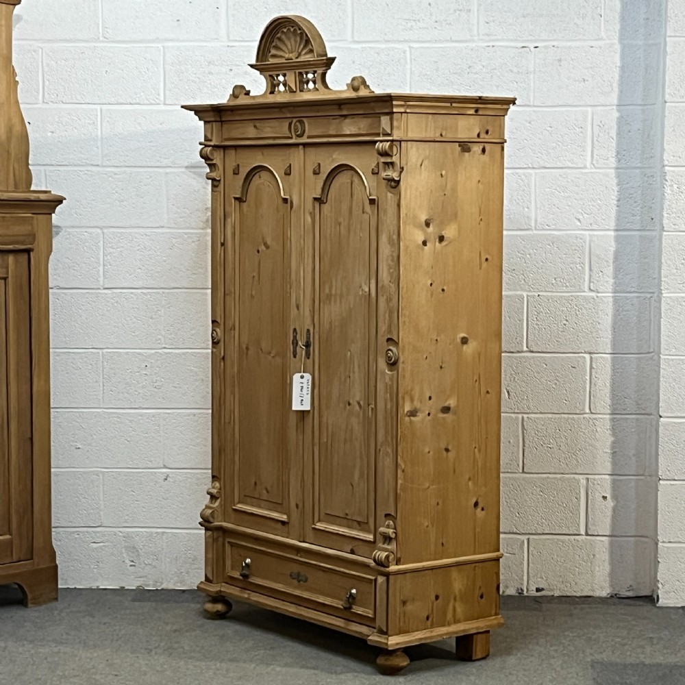 Large Decorative Antique Pine 2 Door Shelved Cupboard With Bottom Drawer View III