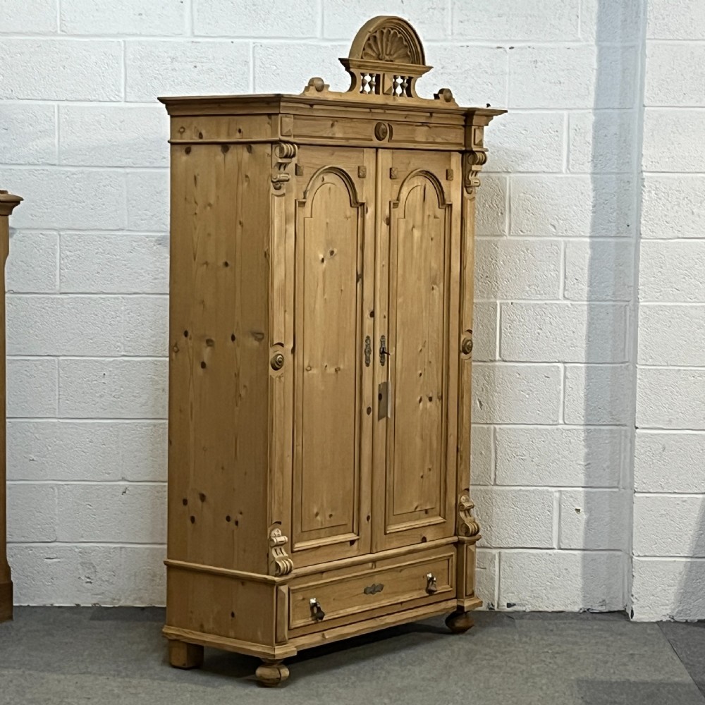 Large Decorative Antique Pine 2 Door Shelved Cupboard With Bottom Drawer View IV