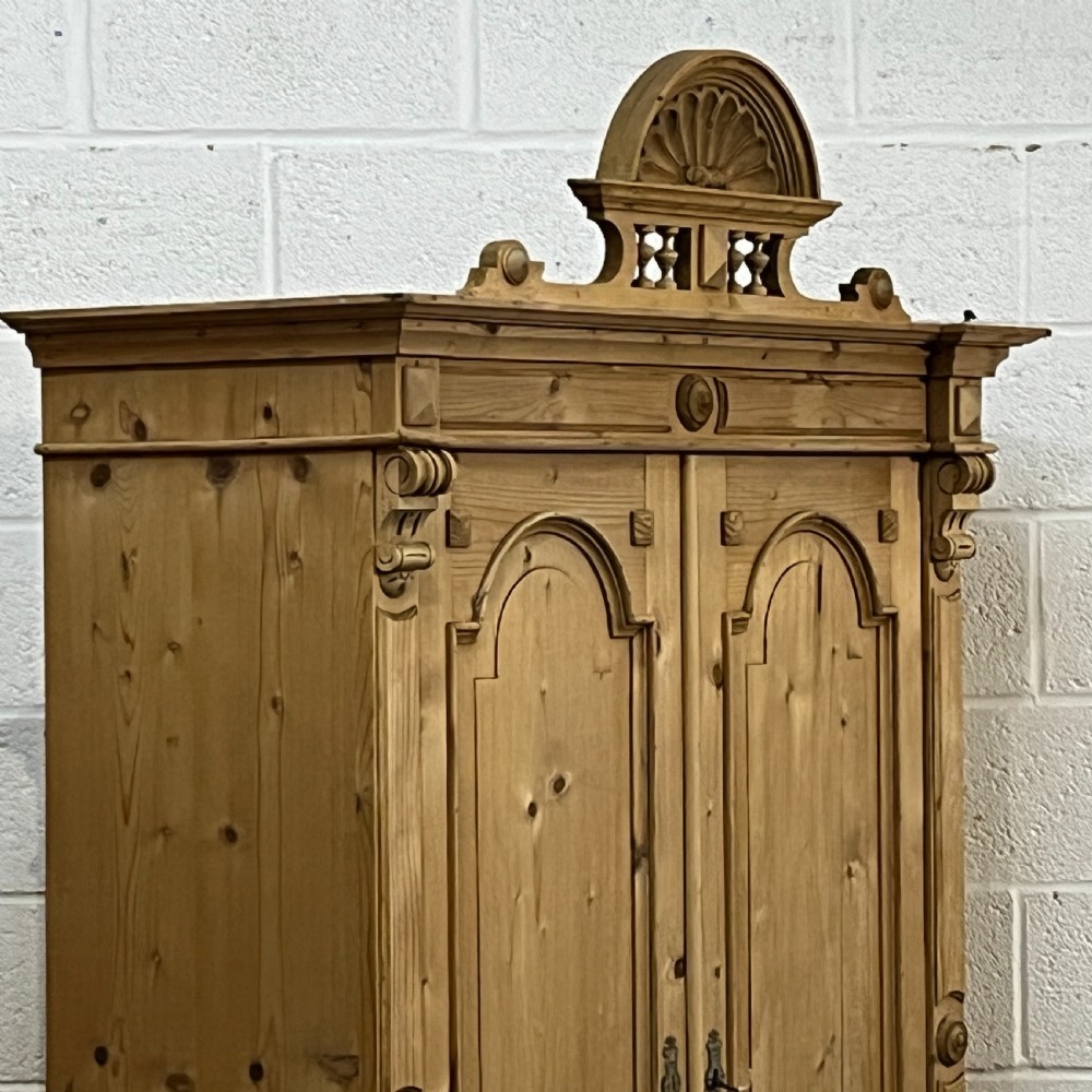 Large Decorative Antique Pine 2 Door Shelved Cupboard With Bottom Drawer View VI