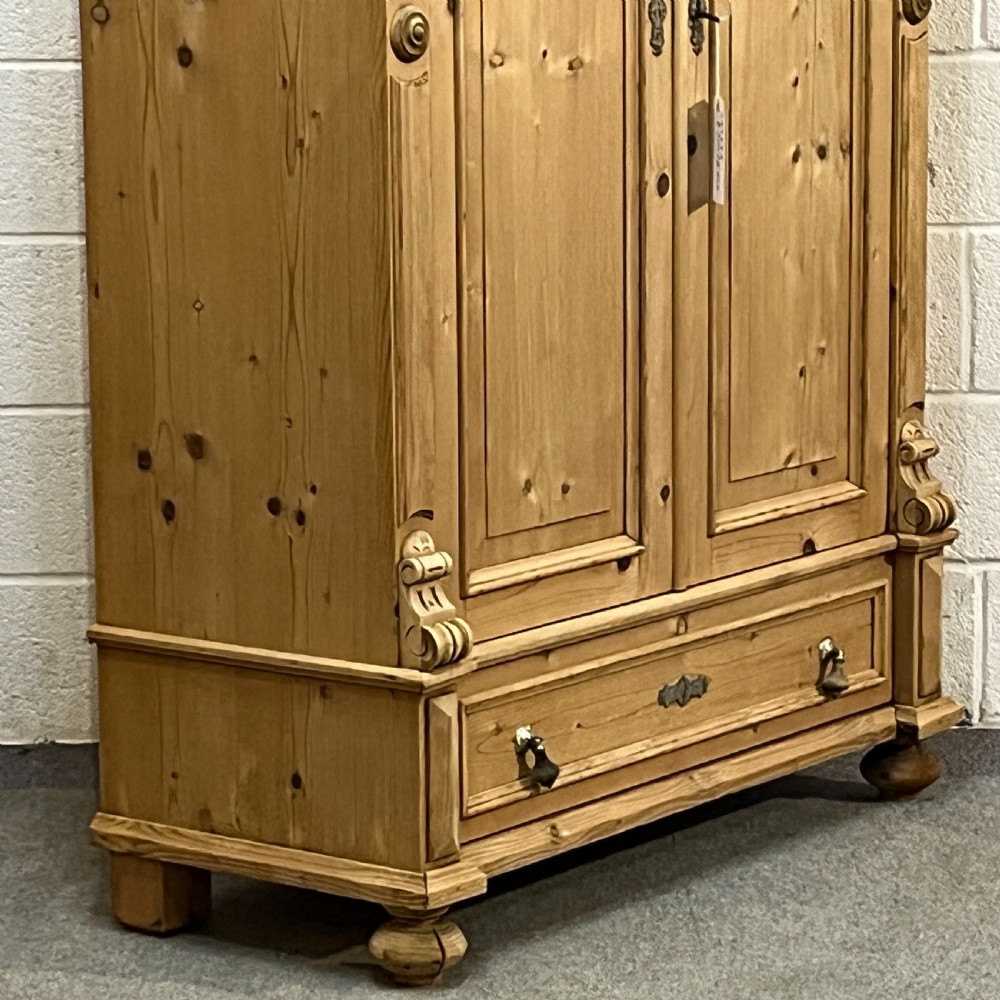 Large Decorative Antique Pine 2 Door Shelved Cupboard With Bottom Drawer View VII