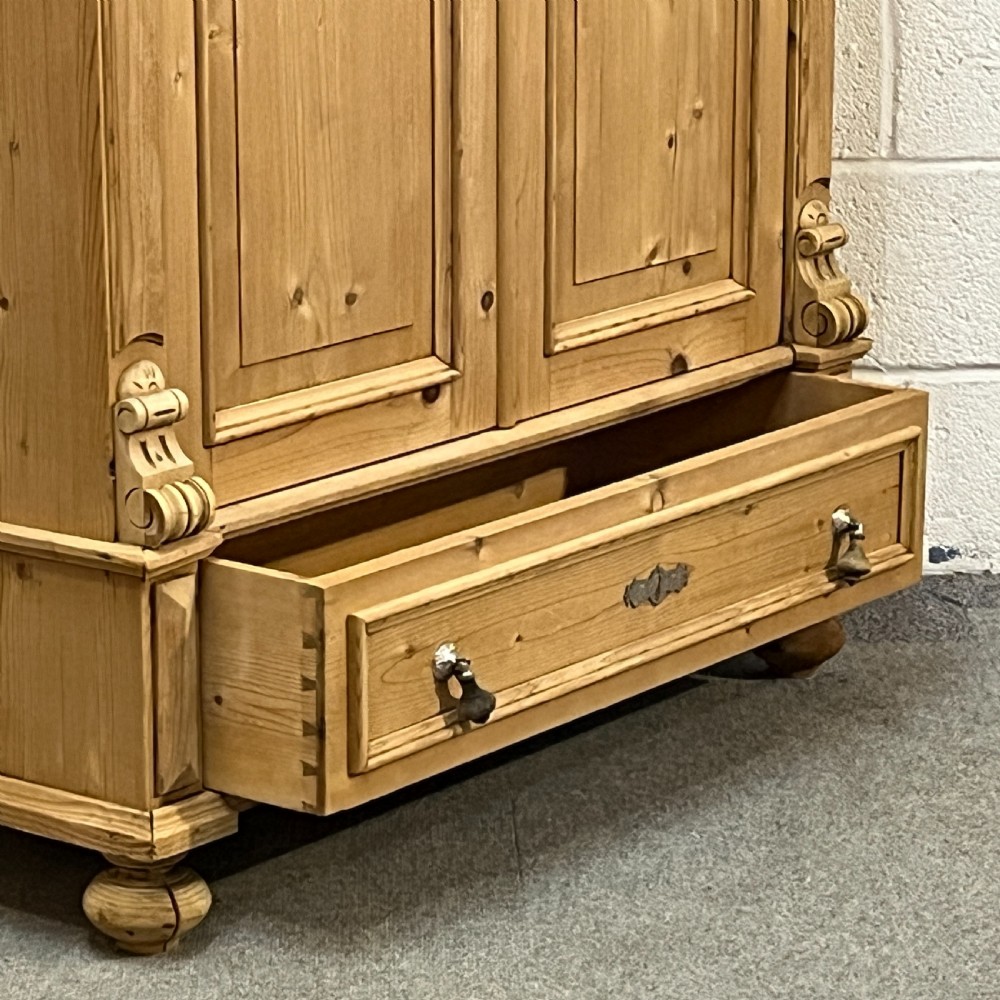 Large Decorative Antique Pine 2 Door Shelved Cupboard With Bottom Drawer View VIII