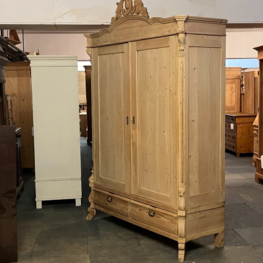 Very Large Shelved Antique Pine wardrobe With Bottom Drawers (Dismantles) View II