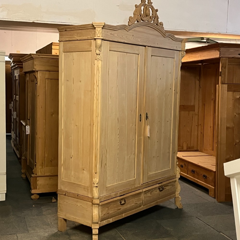 Very Large Shelved Antique Pine wardrobe With Bottom Drawers (Dismantles) View III