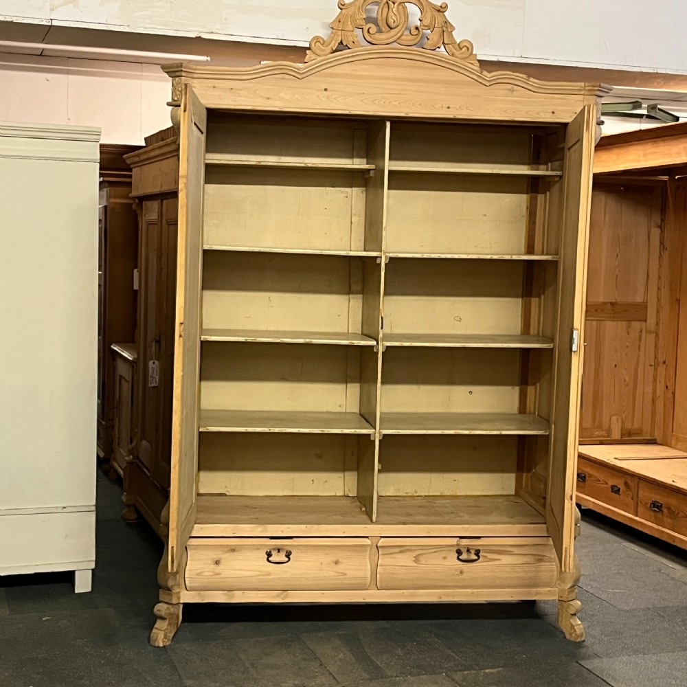 Very Large Shelved Antique Pine wardrobe With Bottom Drawers (Dismantles) View VIII