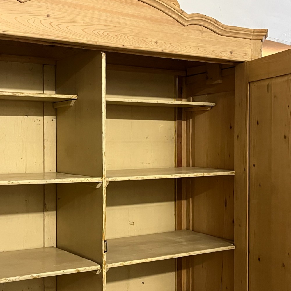 Very Large Shelved Antique Pine wardrobe With Bottom Drawers (Dismantles) View IX
