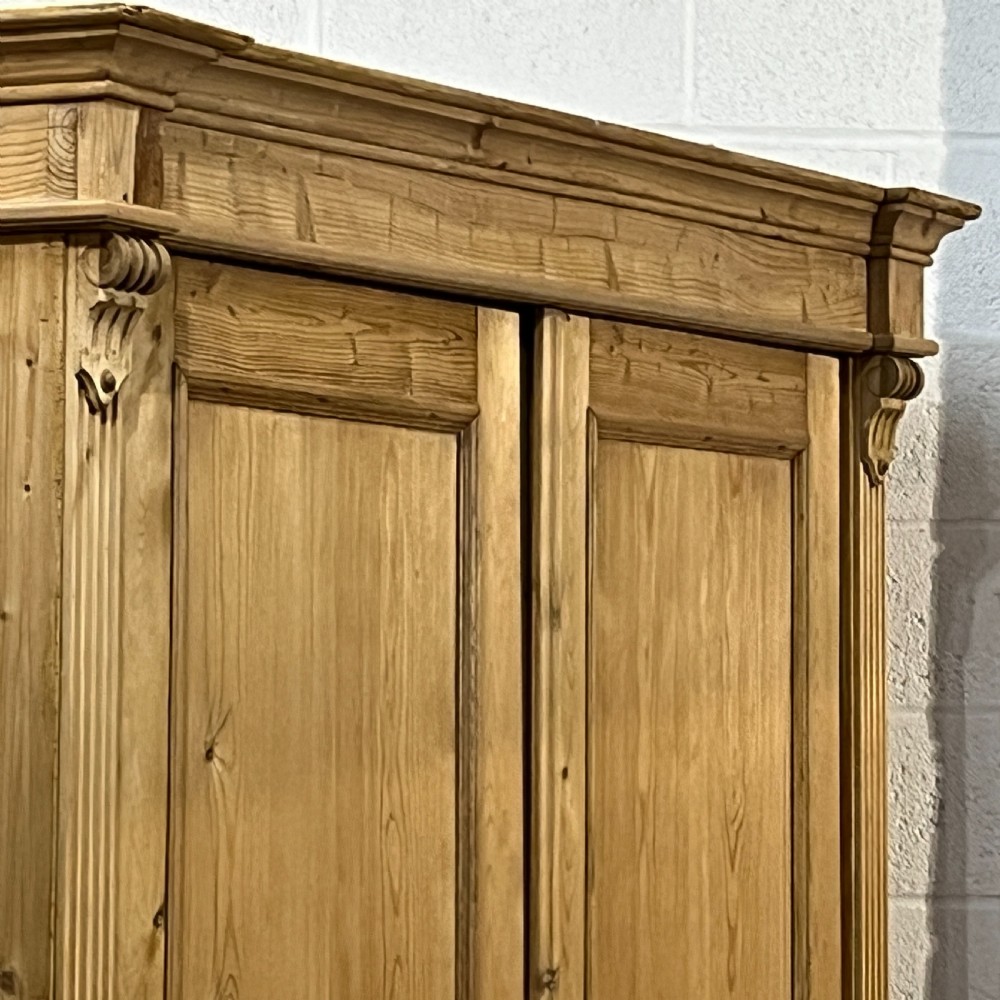 Very Large Antique Pine Double Wardrobe With Bottom Drawers (Dismantles) View IV