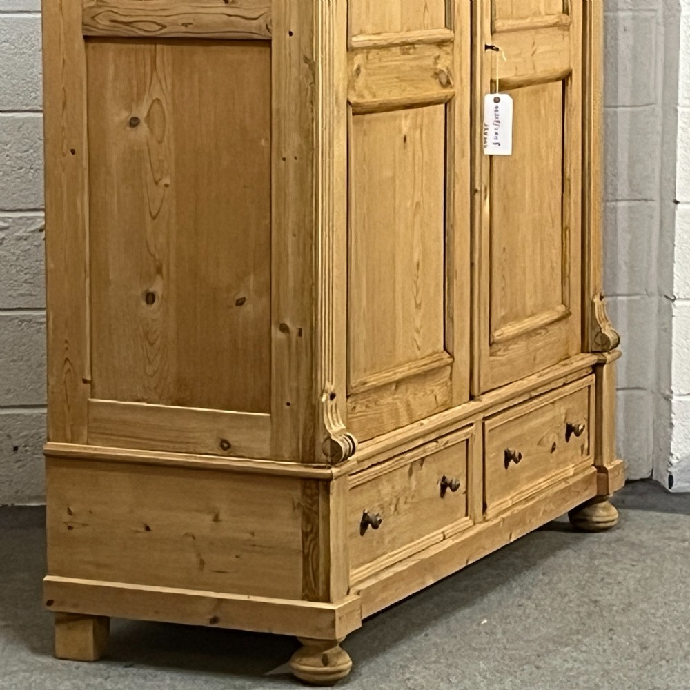 Very Large Antique Pine Double Wardrobe With Bottom Drawers (Dismantles) View V