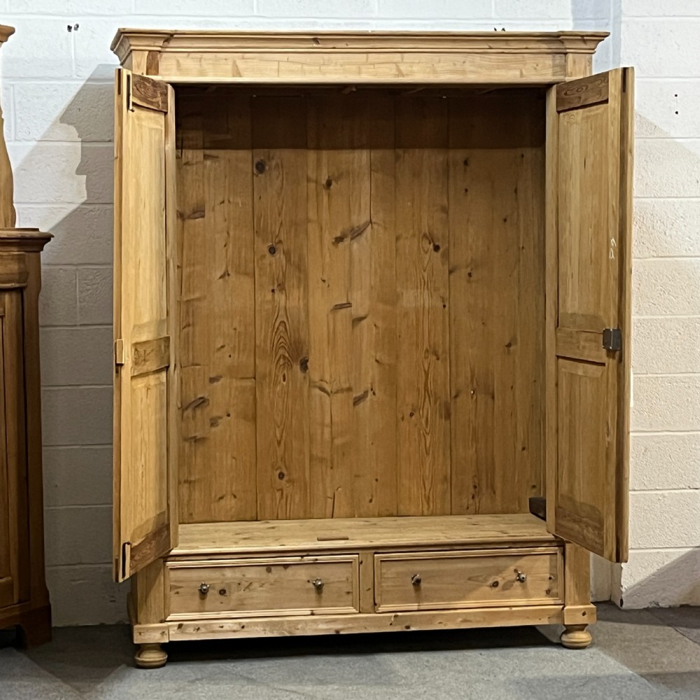 Very Large Antique Pine Double Wardrobe With Bottom Drawers (Dismantles) View VI
