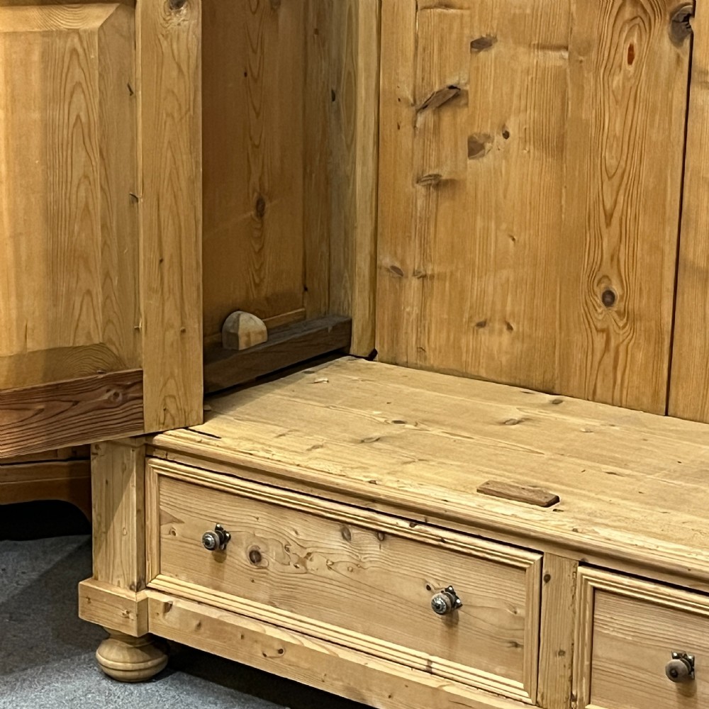 Very Large Antique Pine Double Wardrobe With Bottom Drawers (Dismantles) View VIII