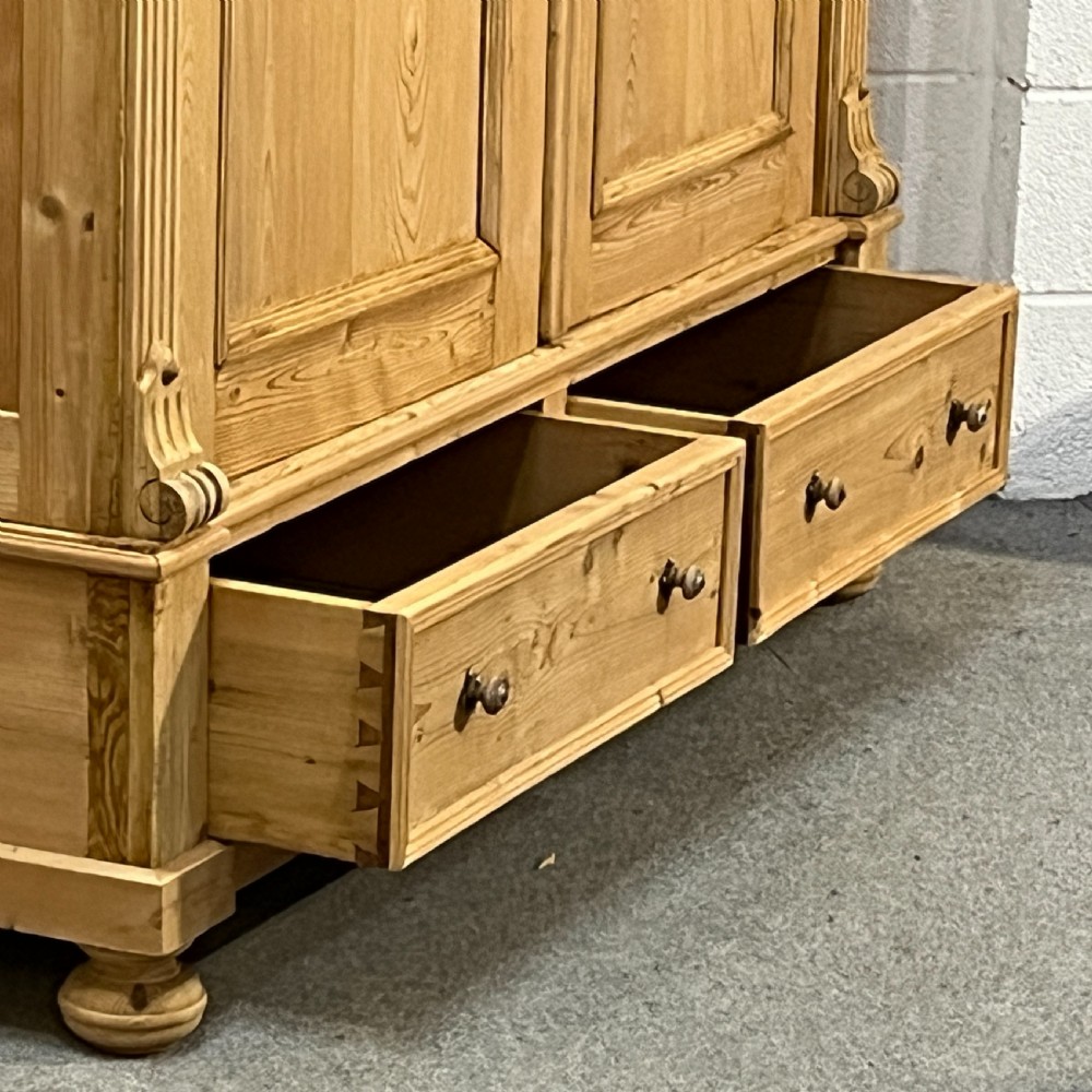 Very Large Antique Pine Double Wardrobe With Bottom Drawers (Dismantles) View IX