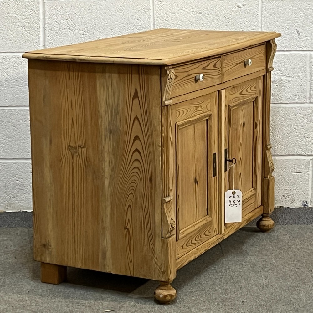 Medium Sized Antique Pine 2 Drawer 2 Door Cupboard View III