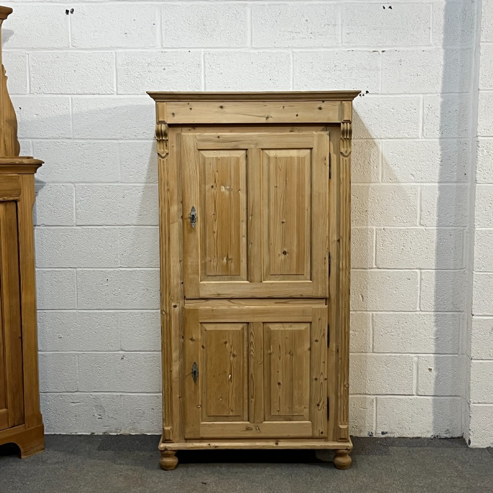 Tall Slim Antique Pine 2 Door Cupboard