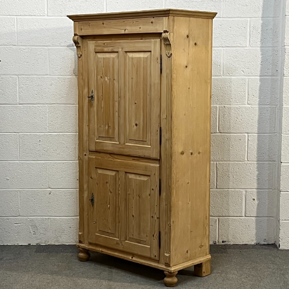 Tall Slim Antique Pine 2 Door Cupboard View II