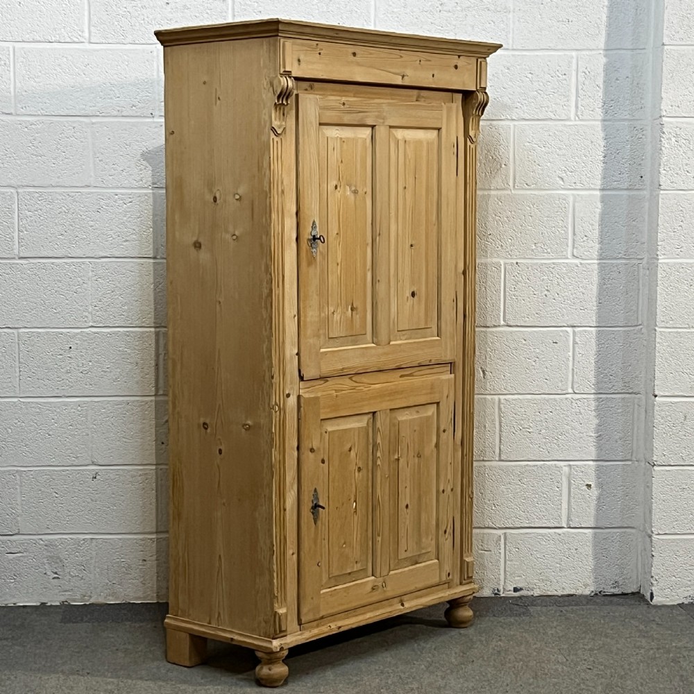 Tall Slim Antique Pine 2 Door Cupboard View III