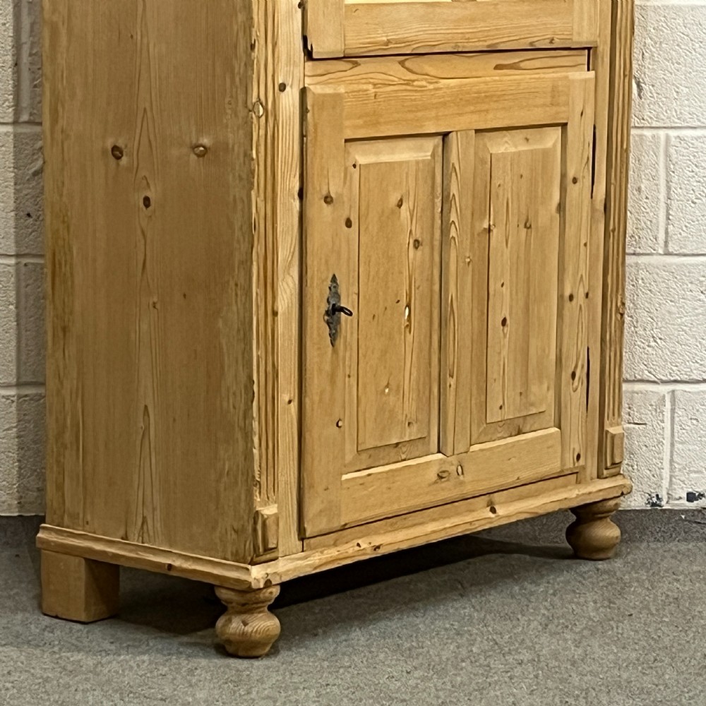 Tall Slim Antique Pine 2 Door Cupboard View V
