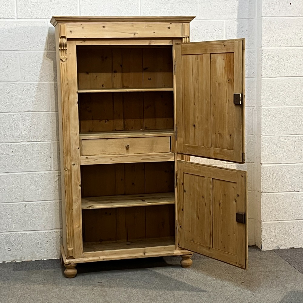 Tall Slim Antique Pine 2 Door Cupboard View VI