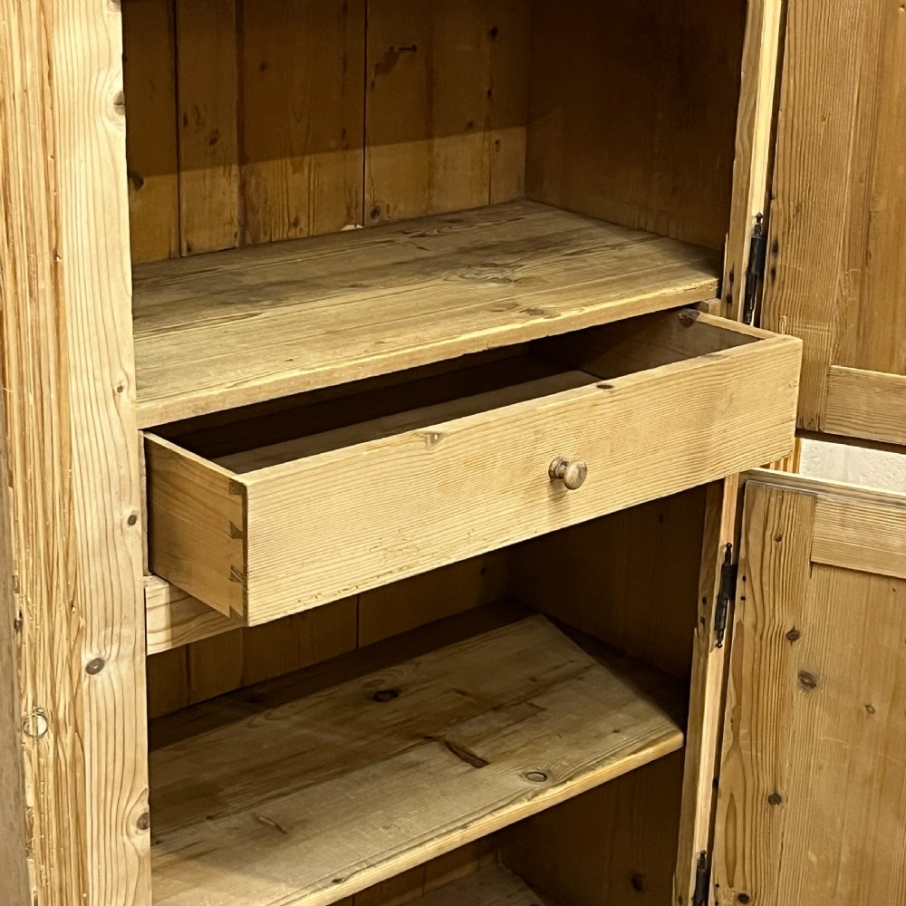 Tall Slim Antique Pine 2 Door Cupboard View IX