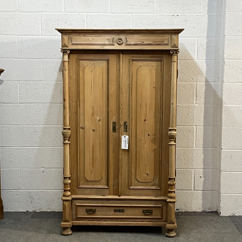 Small Antique Pine 2 Door Wardrobe With Bottom Drawer