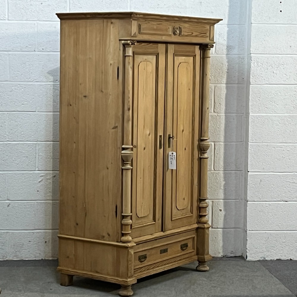Small Antique Pine 2 Door Wardrobe With Bottom Drawer View III