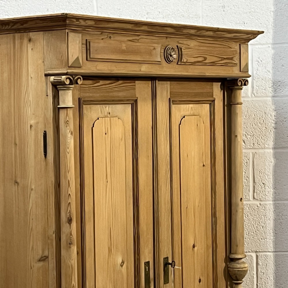 Small Antique Pine 2 Door Wardrobe With Bottom Drawer View IV