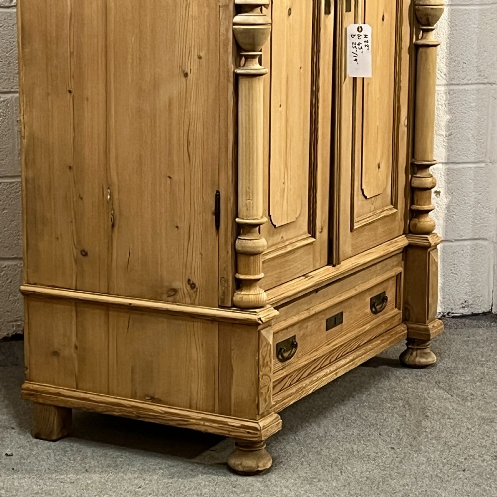 Small Antique Pine 2 Door Wardrobe With Bottom Drawer View V