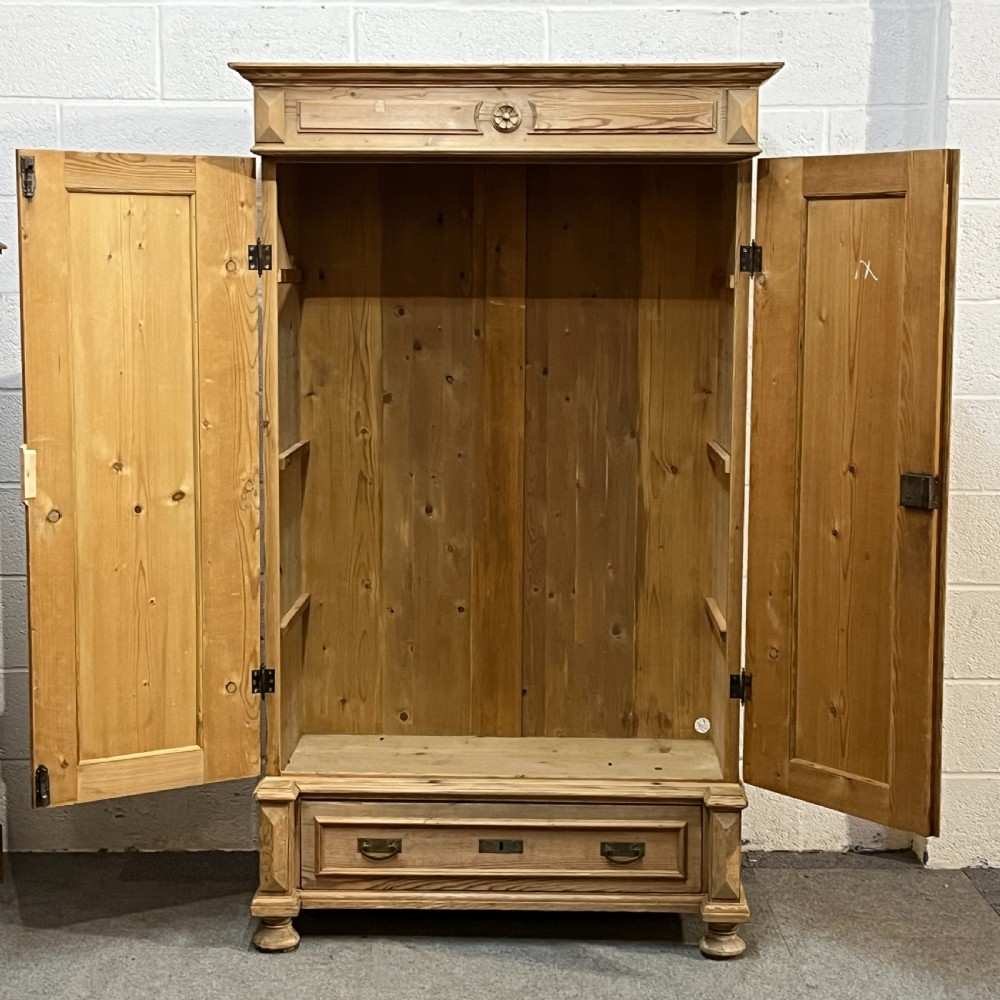 Small Antique Pine 2 Door Wardrobe With Bottom Drawer View VI