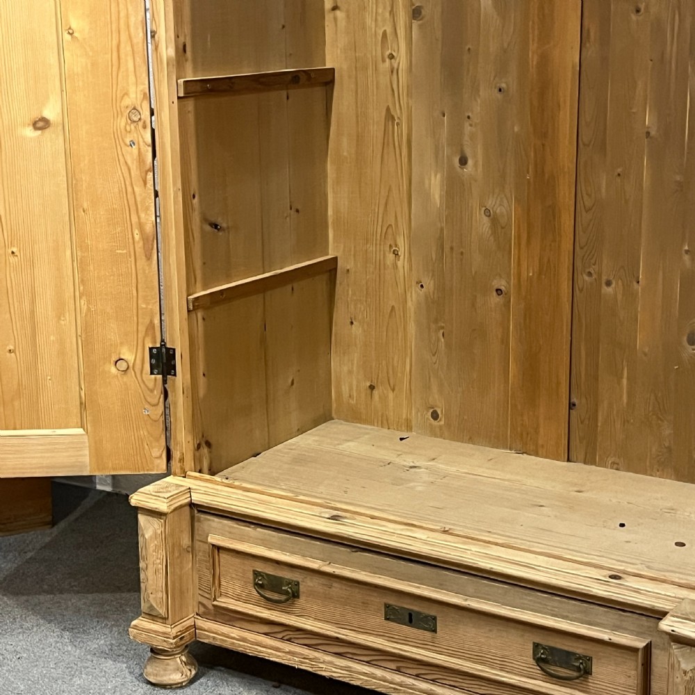Small Antique Pine 2 Door Wardrobe With Bottom Drawer View VIII