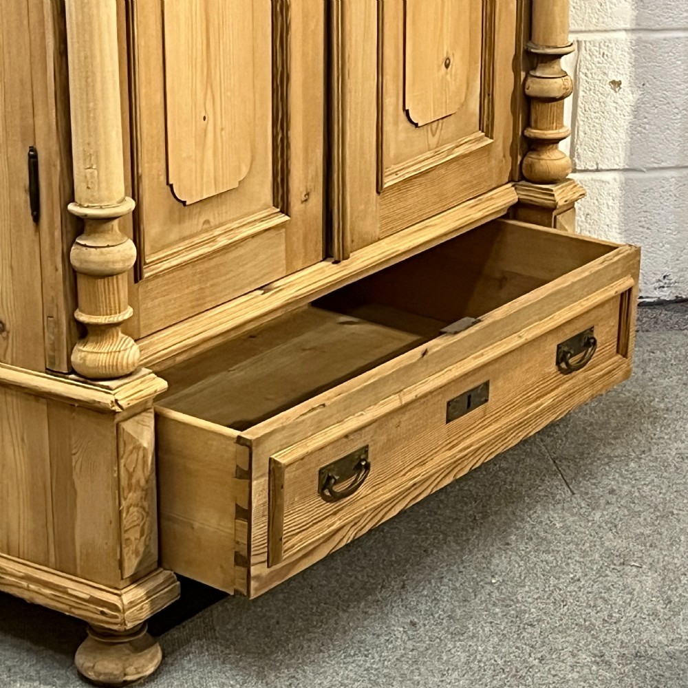 Small Antique Pine 2 Door Wardrobe With Bottom Drawer View IX
