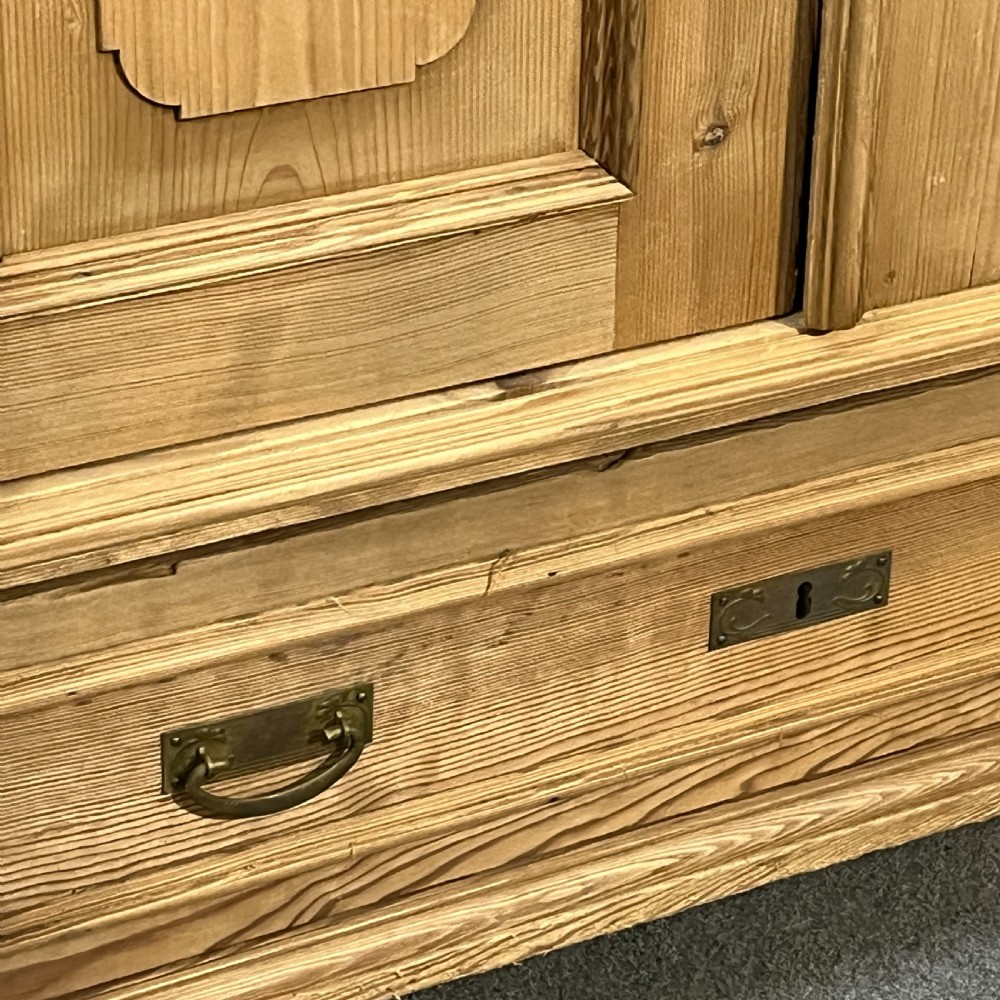 Small Antique Pine 2 Door Wardrobe With Bottom Drawer View X