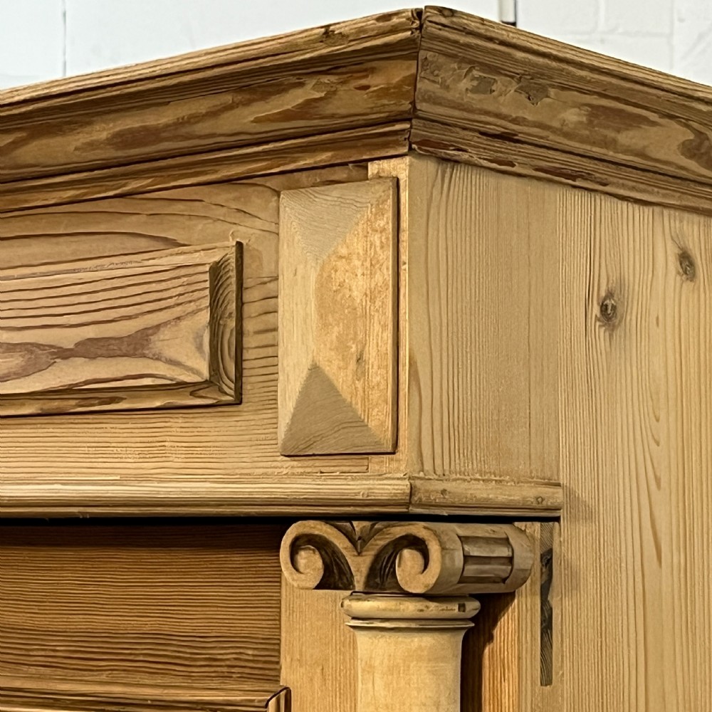 Small Antique Pine 2 Door Wardrobe With Bottom Drawer View XII