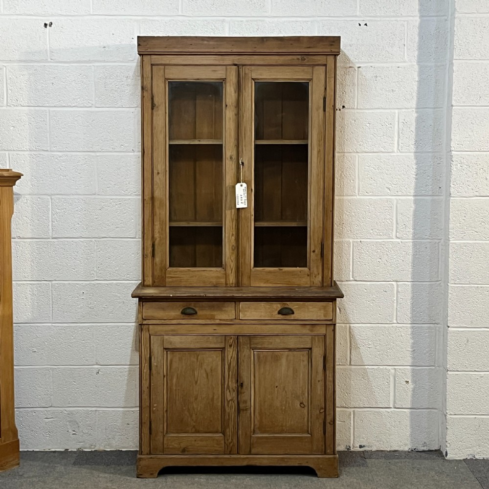 Tall Slim English Antique Pine Partly Glazed Dresser