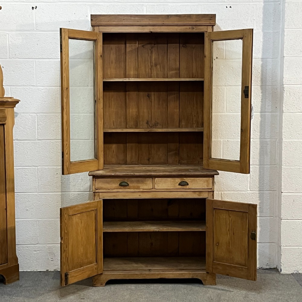Tall Slim English Antique Pine Partly Glazed Dresser View IV