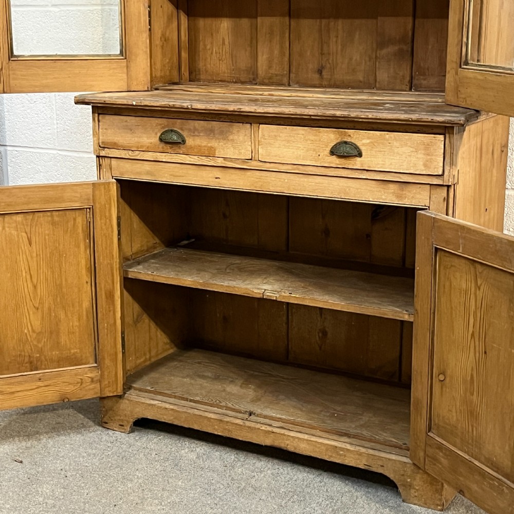 Tall Slim English Antique Pine Partly Glazed Dresser View VI
