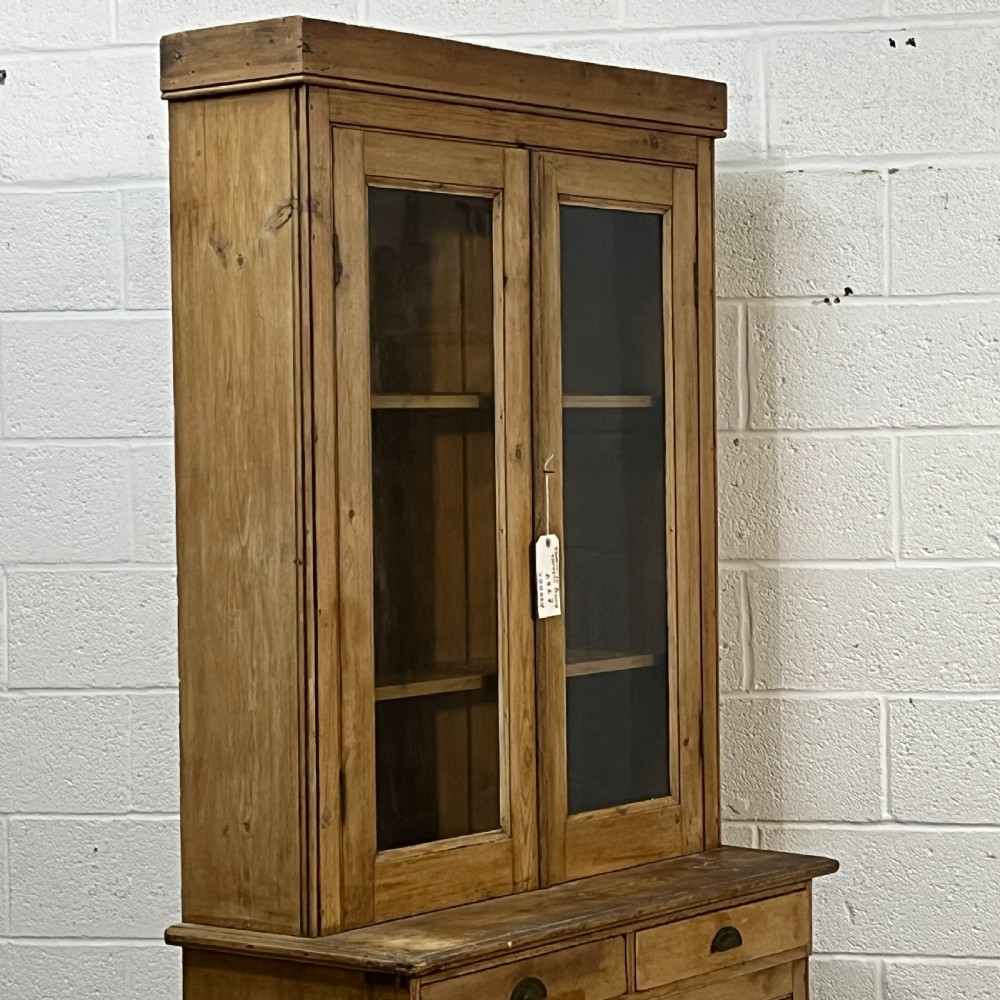 Tall Slim English Antique Pine Partly Glazed Dresser View VII