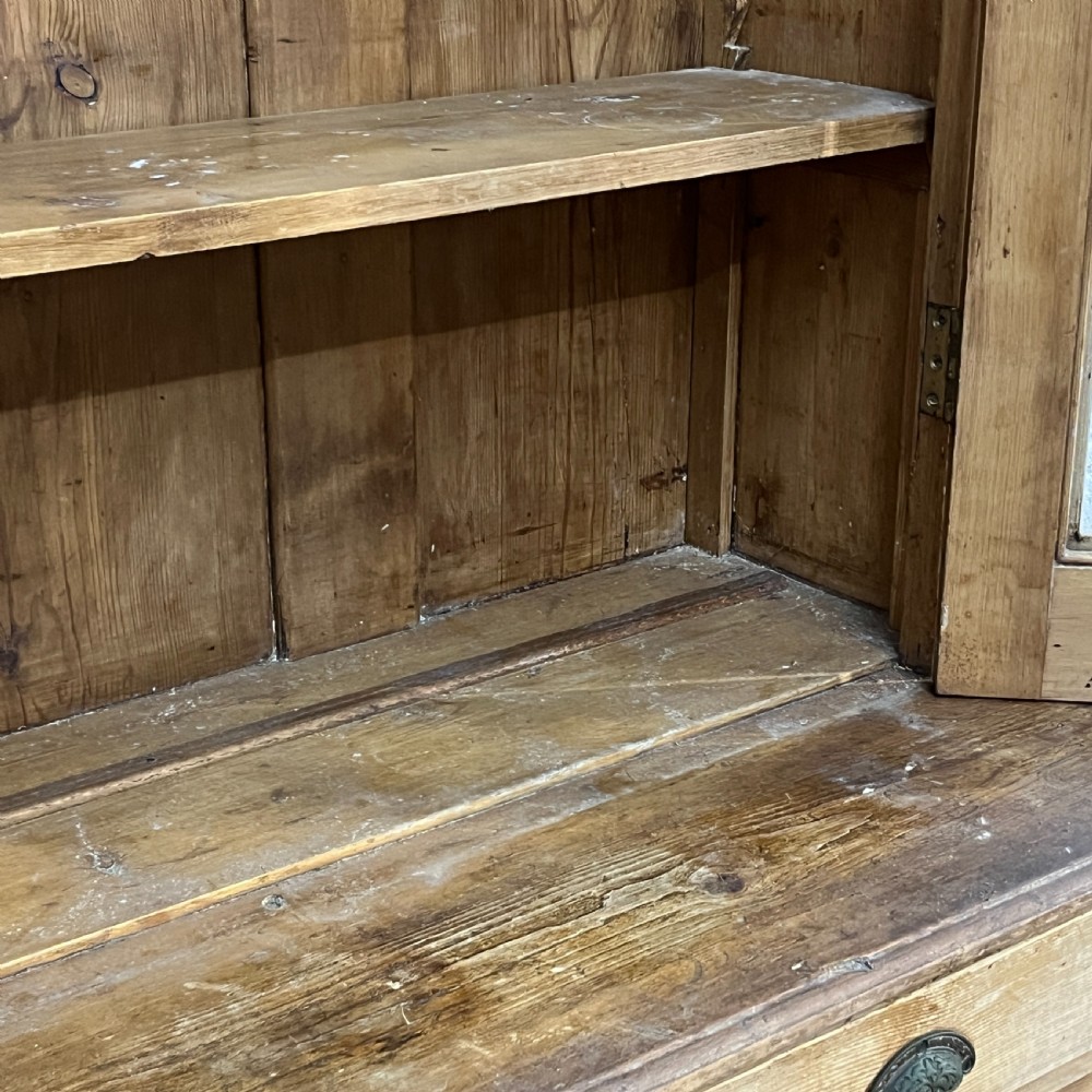 Tall Slim English Antique Pine Partly Glazed Dresser View XI