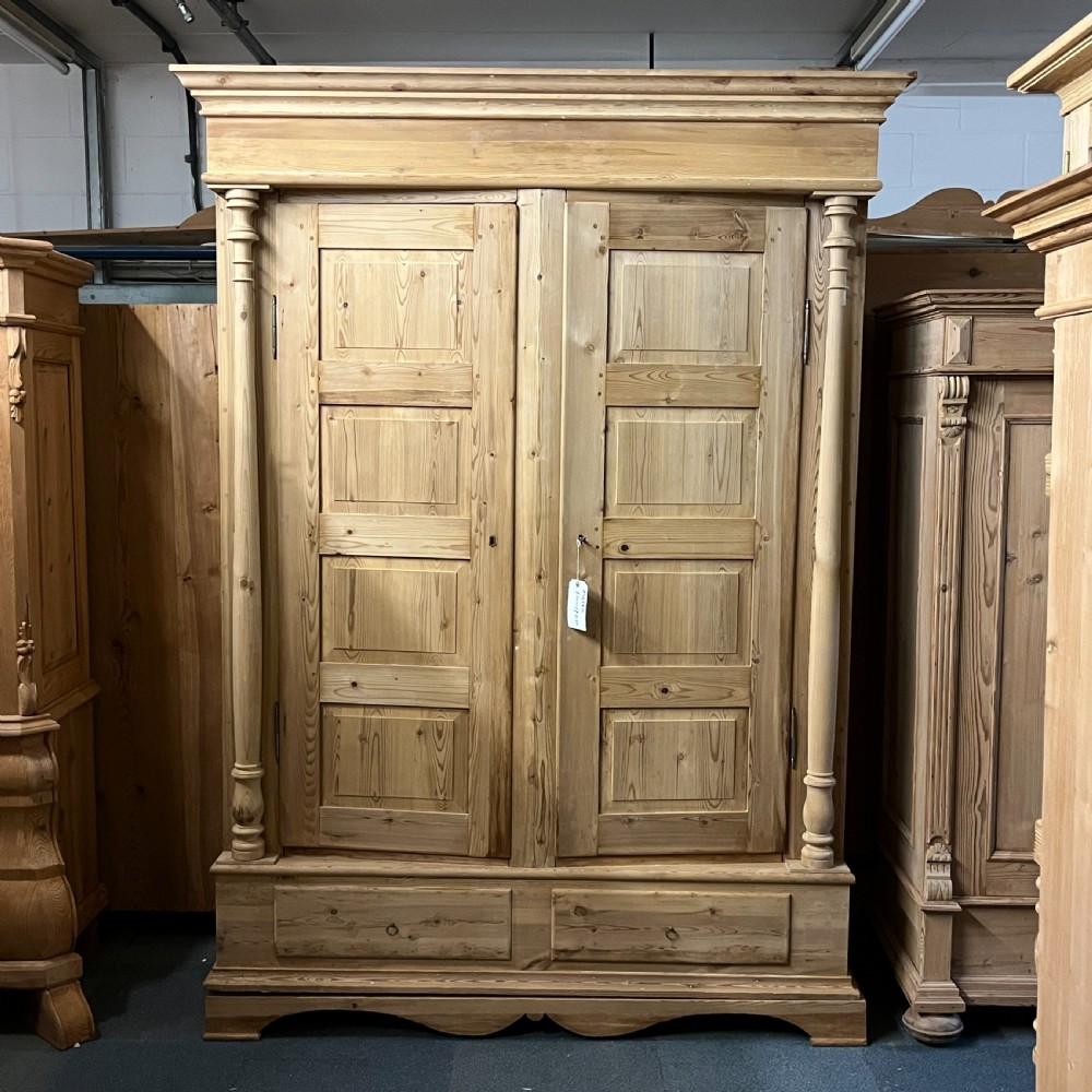 Extremely Tall Danish Antique Pine Column Wardrobe