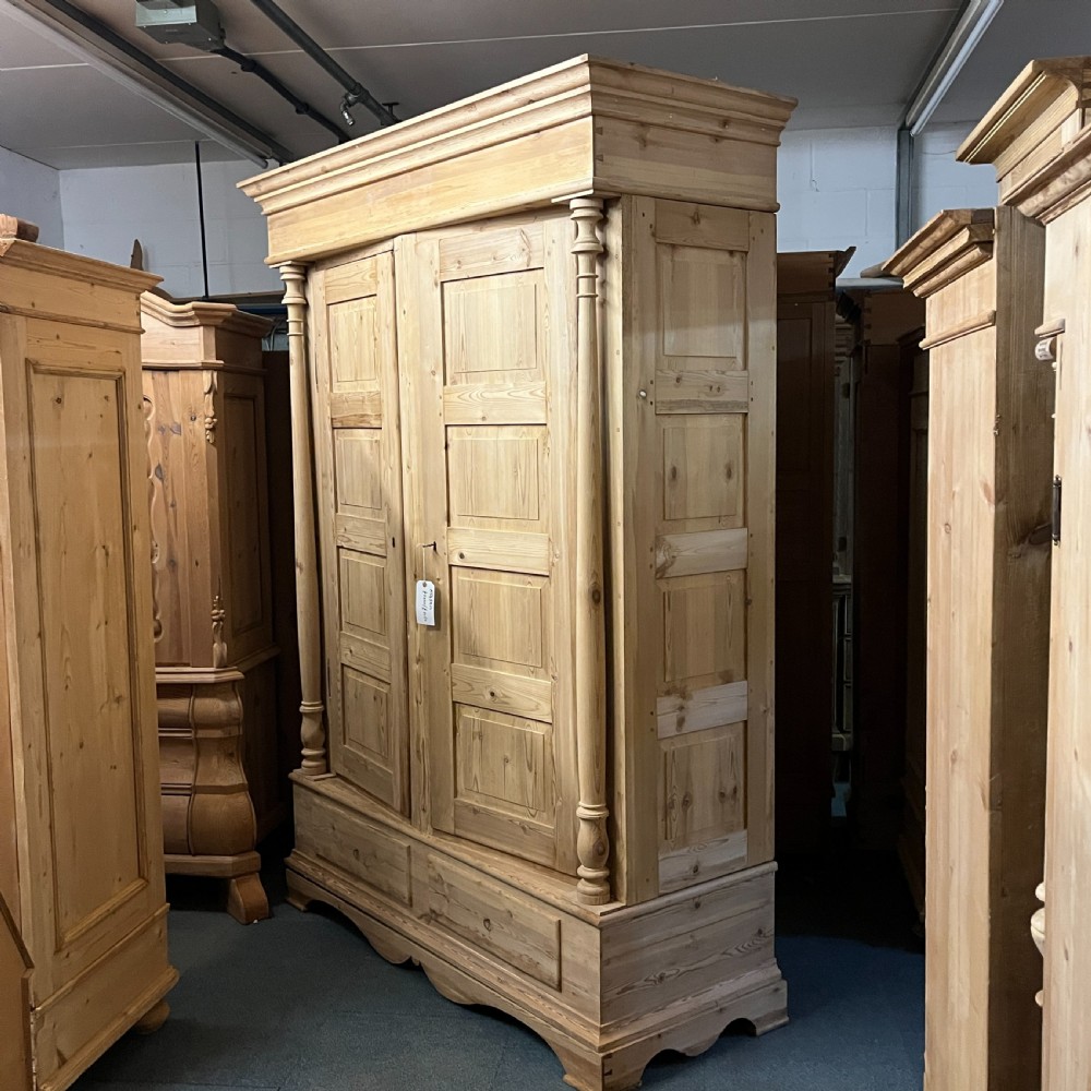 Extremely Tall Danish Antique Pine Column Wardrobe View II