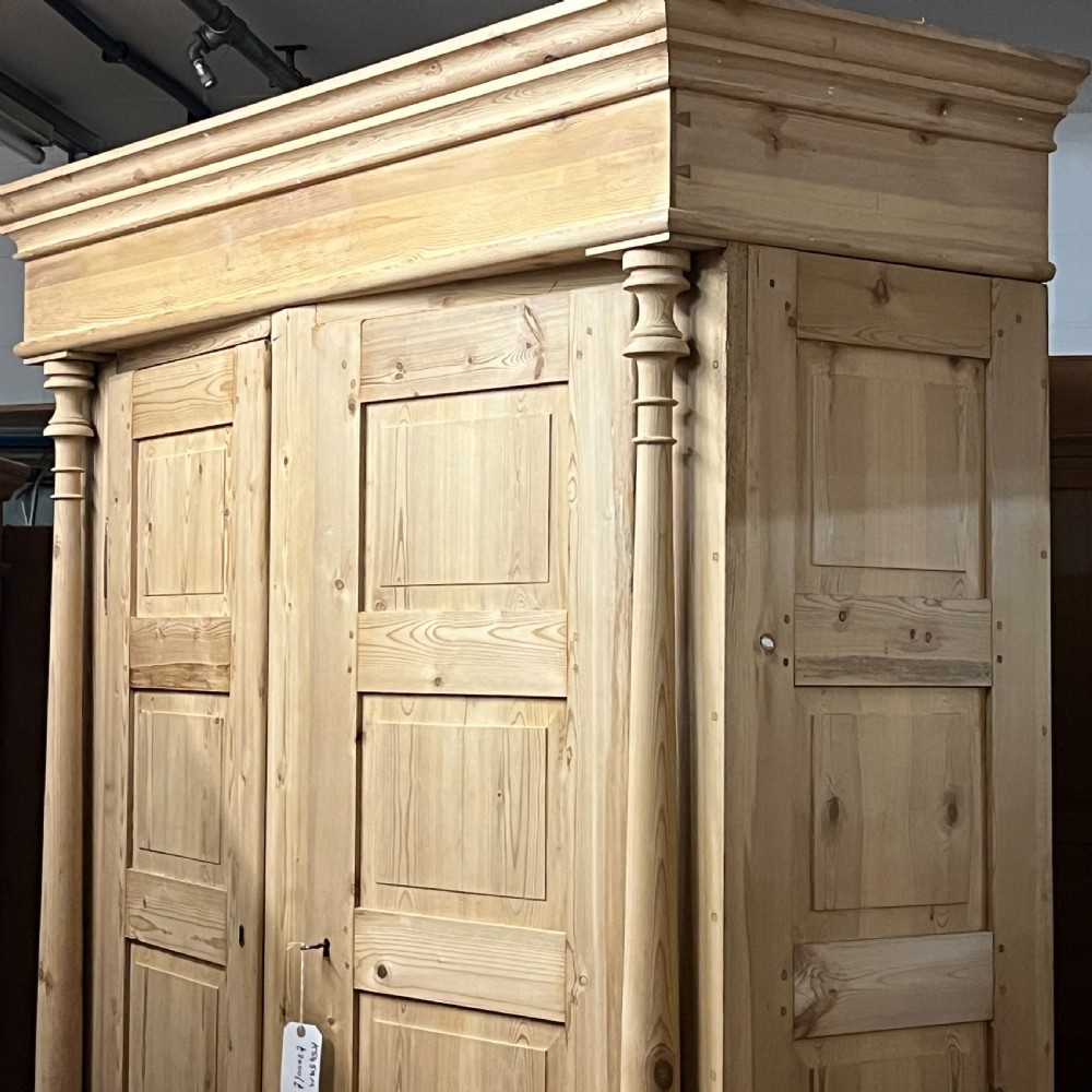 Extremely Tall Danish Antique Pine Column Wardrobe View IV