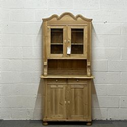 OLD PINE DRESSER WITH GLAZED TOP DOORS