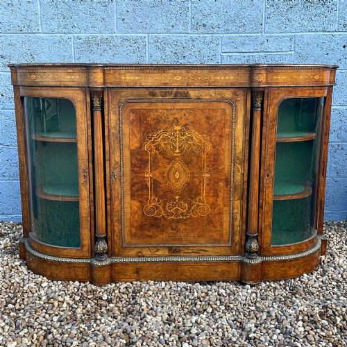Victorian Burr Walnut Marquetry Inlaid Credenza, with Ormolu mouldings.
