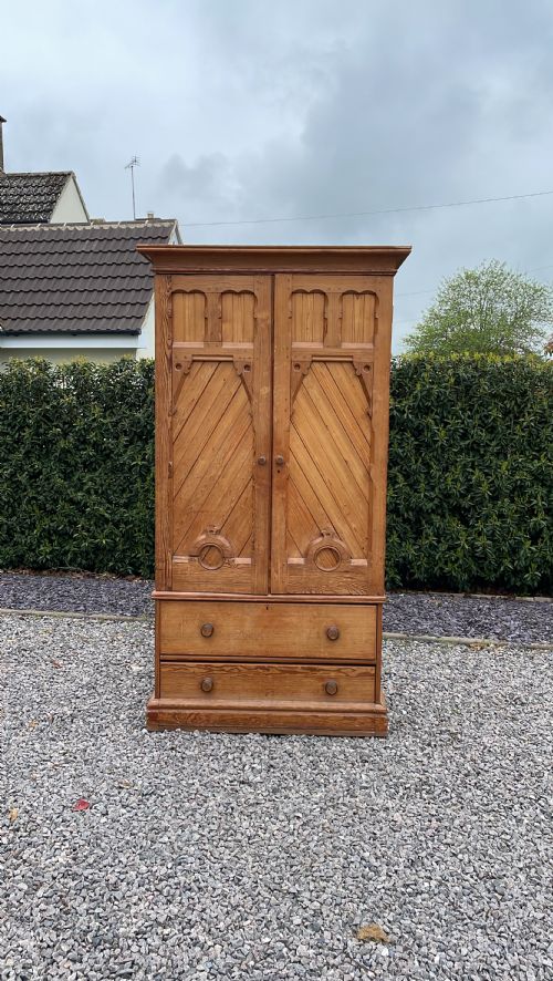 19th Century Gothic Revival Pine Linen Press/ Wardrobe.
