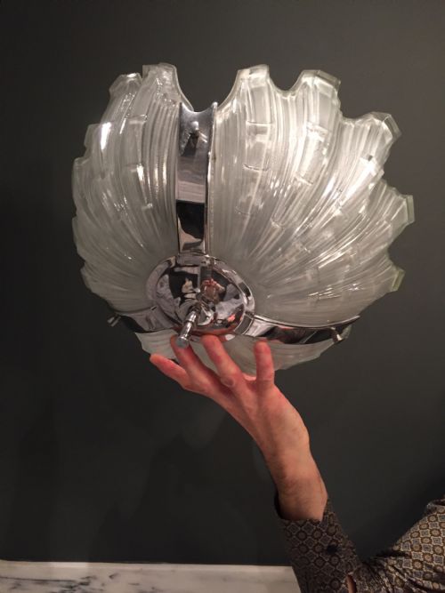 An Art Deco Opaque Glass Shell Pendant Lampshade.