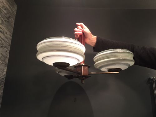 An Art Deco Three Armed Pendant Light