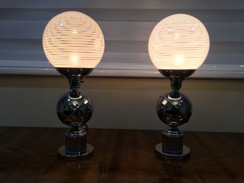 A Pair of Art Deco Globe, Chrome Side Lights.
