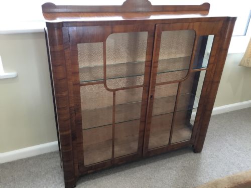 An Elegant Art Deco Walnut Display Cabinet